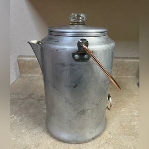 Vintage Aluminum Comet Coffee Percolator with Copper Handle